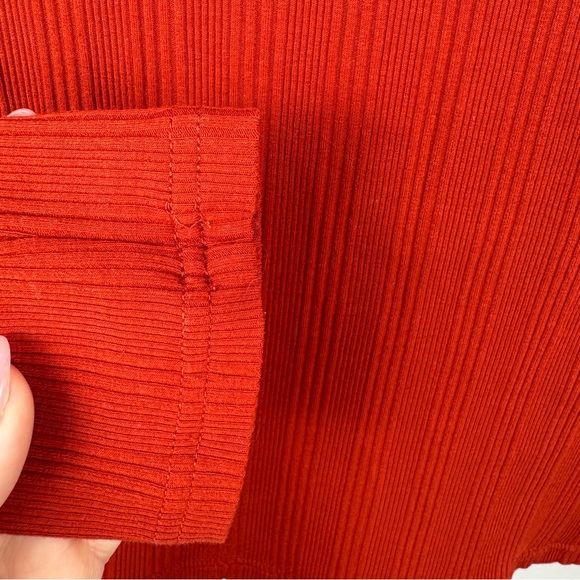 Free People Red Ribbed Lace Off Shoulder Long Sleeve Top Size L - Picture 11 of 12